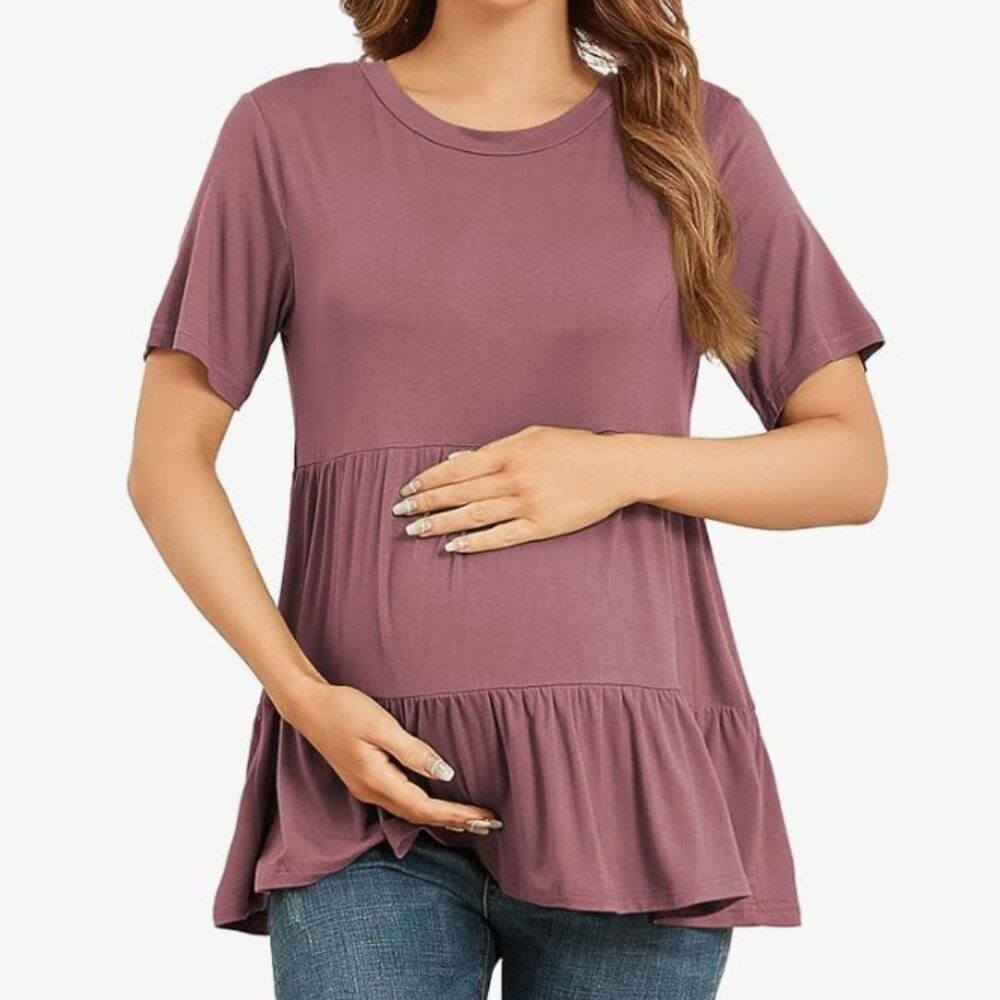Elegant Mauve Tiered Short Sleeve Top